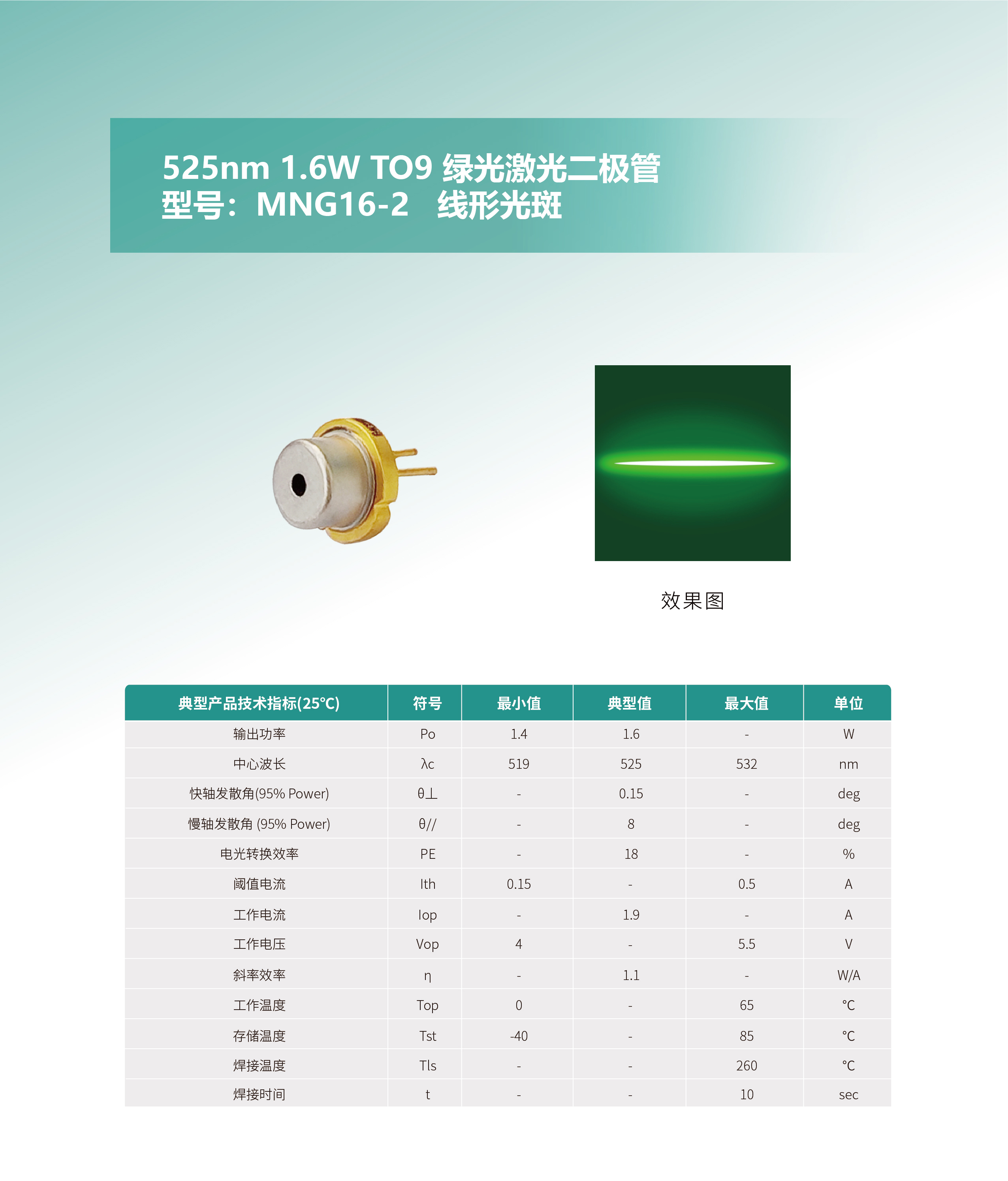 525nm 1.6W TO9 綠光激光二極管MNG16-2 網(wǎng)站